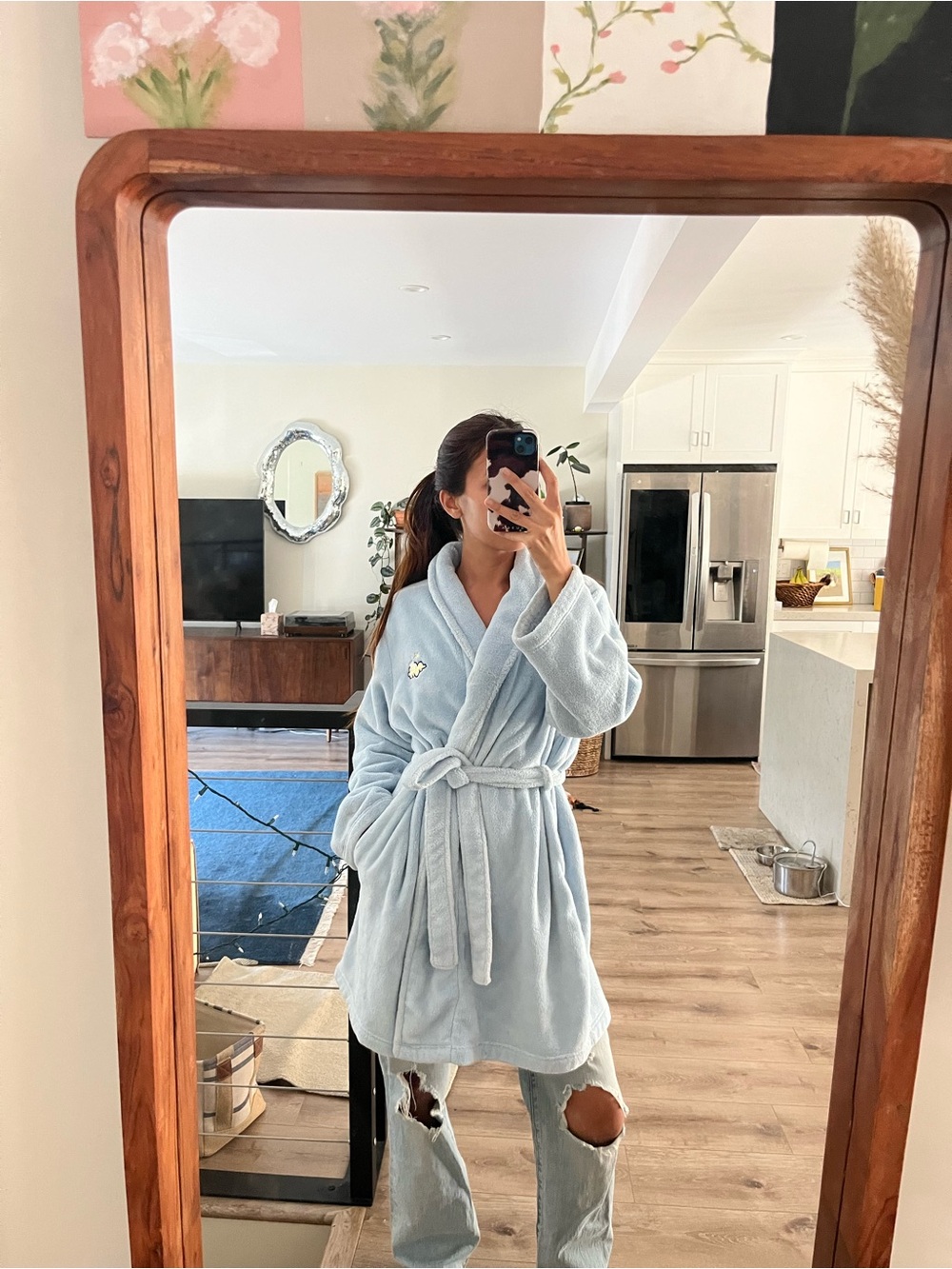 Cozy Light Blue Plush Robe with Belt